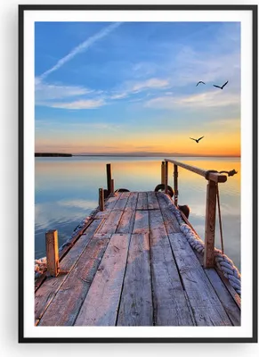 Produktbild von Gerahmtes Poster - Schwarzer Rahmen - See Natur Brücke Vögel - 70x100 cm - Wand Bild - Wanddeko - Wandbilder - Wandposter - Bilderrahmen - Bilder - Kunstdruck - Wandbild - P2BPA70x100-2402