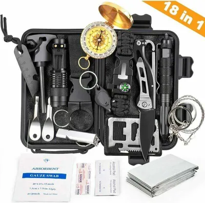 Produktbild von Notfall-Überlebensset, multifunktionales Outdoor-Überlebens- und Rettungsset mit Multifunktionswerkzeug und Erste-Hilfe-Ausrüstung für Camping, Wandern, Jagen und Angeln