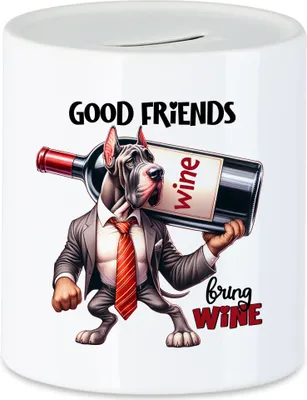 Produktbild von Good Friends Bring Wine Spardose Lustiger Hund Weinflasche Freundschaft Party Geschenk