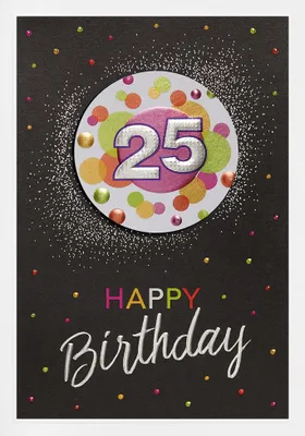 Produktbild von 25. Geburtstag Prisma Collection unverpackte Glückwunschkarte mit Briefumschlag 25 auf bunten Kreisen Applikation Happy Birthday