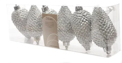 Produktbild von Christbaumschmuck Zapfen bruchfest Ø 4,5cm / H 8cm 6 Stk silber