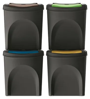 Mülltrennsystem 4x 25 l, schwarz, recycelter Kunststoff