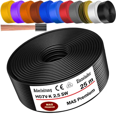 Produktbild von 25m Aderleitung H07 V-K SW 1x2,5 mm² Schwarz Einzelader flexibel