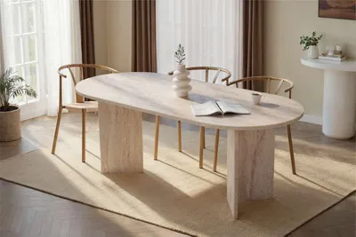 Produktbild von Skye Decor, Sabella - Travertine, Esstisch, Travertin, 100 % Melaminplatte, 200 x 90 x 75 cm