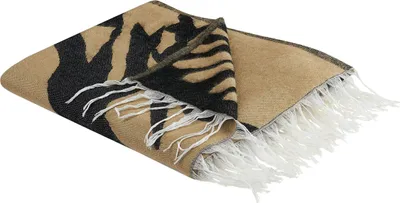 Produktbild von BELIANI Decke Beige u. Schwarz 130 x 170 cm mit Kunst Motiv Fransen für Wohnzimmer Schlafzimmer Sofa Sessel
