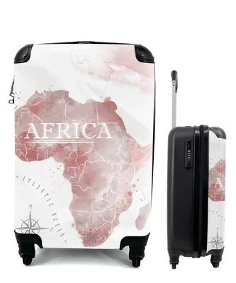 Produktbild von MuchoWow® Koffer Handgepäck Trolley Rollkoffer Kleine Reisekoffer mit 4 Rollen - Karte - Afrika - Aquarell - Kompass - Cabin Size < 55x40x23 cm & 55x40x20 cm - Fotokoffer - Kabinenkoffer - Boardgepäck - Reise-Box - Reisekoffer - Reisegepäck - Koffer mit Bild - Trolley für Kinder