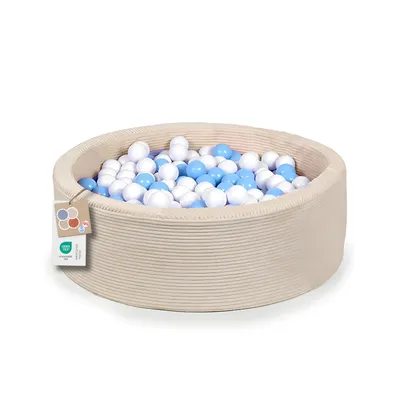 Image de Piscine à balles pour enfants ?100cm - Piscine à balles ronde pour bébés avec 200 balles - Piscine de jeux pour les tout-petits - Indoor ludique (rayures crème, blanc/bleu)
