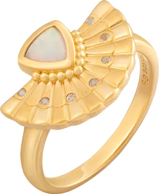 Produktbild von cai Ring 925 Silber vergoldet Fächer Anhänger mit Opal & Weißtopas