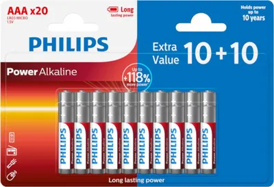 Image de Piles Alcalines Philips 10+10 Pack 1.5V LR03 AAA