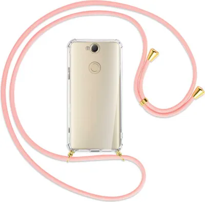 Produktbild von Handykette Backcover-Schutzhülle mit Band (Metall goldfarben) für Sony Xperia XA2 Plus - rosa