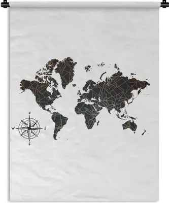 Produktbild von MuchoWow® Wandteppich Wandbehang Weltkarte - Schwarz - Abstrakt 150x200 cm Tapisserie Dekoration Wandtuch - Wandaufhängung - Moderner
