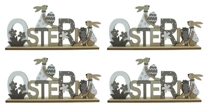 Produktbild von Holz Hasen Ostern Schriftzug 29 x 14cm 4 Stück