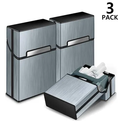 Produktbild von 3pc Zigarettenbox,Tragbare Zigarettendose,mit Magnetverschluss,Verstärktem Kunststoffgehäuse, Kratzfest und wasserdicht, 92*61mm, grau