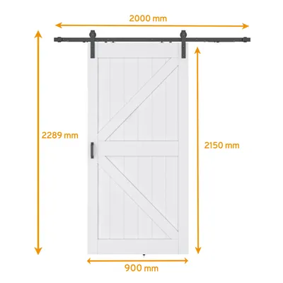 Produktbild von inova Holzschiebetür 900 x 2150 mm, Scheunentor Weiß, Komplettset mit schwarzem Beschlag, Softclose beidseitig