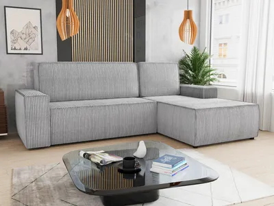 Produktbild von Ecksofa Totti L mit Schlaffunktion und Bettkasten - Cord Stoff - L-Form Couch, Polstersofa, Schlafsofa, Sofagarnitur (Grau (Poso 110) Seite: Rechts)