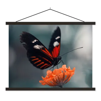 Produktbild von MuchoWow® Textilposter Schmetterling - Blume - Insekt 150x113 cm mit holzfarbenen Rahmen - Poster