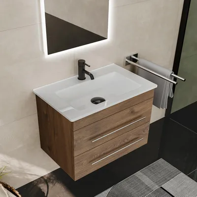 Produktbild von Alpenberger Waschbeckenunterschrank | Badmöbel Set 60 cm | Hängeschrank mit 2 Schubladen | Waschtisch | Keramik Waschbecken | Vormontierter Badschrank | Bad & Gäste WC