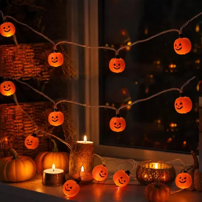 Lichterkette Kürbis 2 m, 10 LEDs, warmweiß, Timer