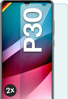 A screen protector for a Huawei P30 phone, with text overlay.