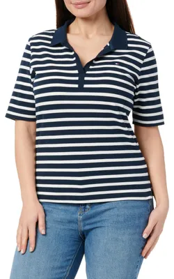 Immagine prodotto di Camicetta polo da donna Tommy Hilfiger, manica corta, modello 1985, tessuto pique, vestibilità regular, multicolore (scuro)