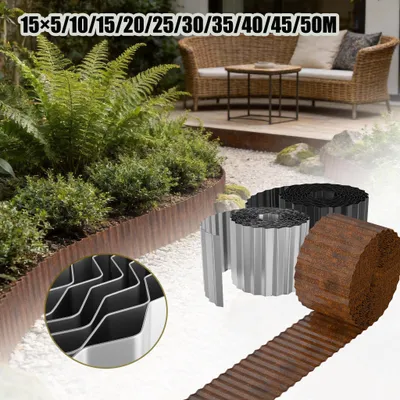 Produktbild von ACXIN Metall‑Rasenkante Beeteinfassung Silber 30m Länge 15cm Höhe feuerverzinkter Stahl rostbeständige Beetumrandung für Mähkante Gemüsebeet