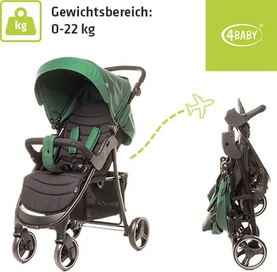 Produktbild von 4Baby | Kinderwagen - Buggy Kinderwagen - Grün - Kompakt, Leicht, verstellbare Rückenlehne - zusammenklappbar - bis zu 22 kg - Rapid