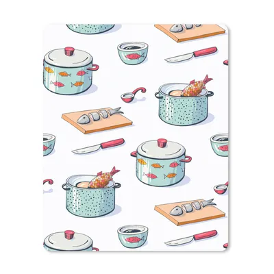 Produktbild von MuchoWow® Mauspad Mousepad Muster - Kochen - Fisch - Pfanne 19x23 cm - Mousepads - Maus Mat - Pad - Mausunterlage - Mauspads - Spielen