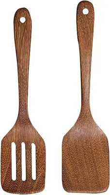 Imagen del producto de Espátulas y cucharas de madera con agujero, juego de 2 piezas, para la cocina