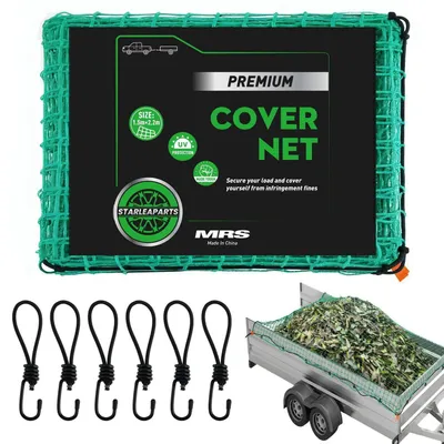 Produktbild von Anhängernetz 1,5x2,2 m Grün mit 6 Spannhaken, 780N Bruchlast