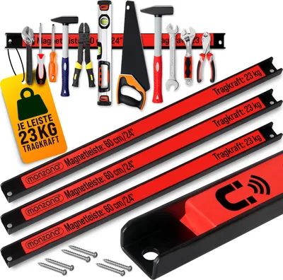 Produktbild von DEUBA® 3x Magnetleiste 60cm 23kg Tragkraft Magnetisch Werkzeugleiste Werkzeughalter Werkzeugwand Werkstatt Werkzeug Organizer inkl. Montagematerial