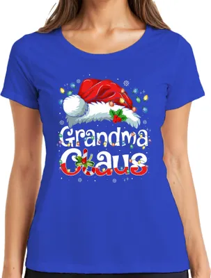 Produktbild von Grandma Claus Weihnachten Oma Geschenk Lichterkette Zuckerstange Damen T-Shirt, Blau, XL