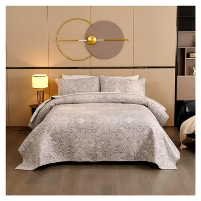 Produktbild von Tagesdecke 230x250 Bettüberwurf mit 2 Kissenbezüge 48x74 cm zweiseitig pflegeleicht Bett Überwurf Sofaüberwurf Steppdecke Sofa Decke Überwurfdecke Betthusse Quilt Bedspread (Grau)