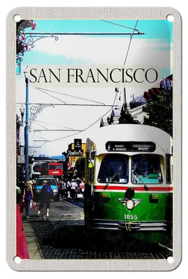 Produktbild von Blechschild Reise 12x18cm San Francisco Menschen Straßenbahn Schild