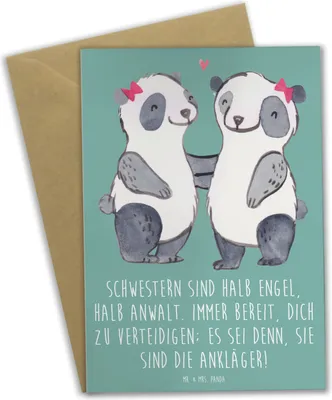 Produktbild von Mr. & Mrs. Panda Grußkarte Schwesternwunder - Meeresbrise - Geschenk, Geschwisterliebe, familienbeziehung, Familiengeschenk, babykarte, genesungskarte, hochzeitskarten