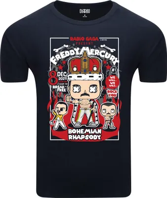 Obrázok produktu pre Diarbo pánske tričko s potlačou milovníka hudby Freddieho Mercuryho hudobný plagát tmavo modrá veľkosť L