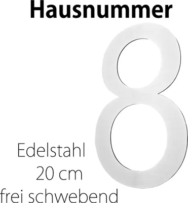 Produktbild von Edelstahl Hausnummer 20 cm Groß Gross Haus Nummer 8 Zahlen Hausnummernschild Hausnummern Schild Gebürstet 2D Arial V2Aox