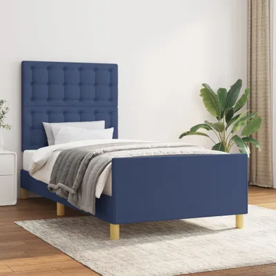 Produktbild von The Living Store Bettgestell mit Kopfteil Blau 80x200 cm Stoff