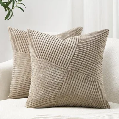 Obrázek produktu pro Ibenzoa® povlaky na polštáře 50 x 50 cm, sada 2 kusů – měkký flísový materiál, pruhovaný design, skrytý zip, dekorativní polštáře do obývacího pokoje a ložnice