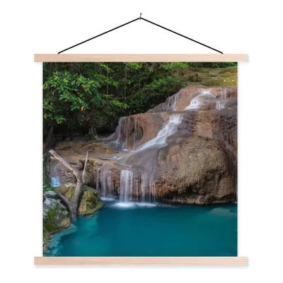 Produktbild von MuchoWow® Textilposter Wasserfall - Felsen - Landschaft 120x120 cm mit holzfarbenen Rahmen - Textil-Poster