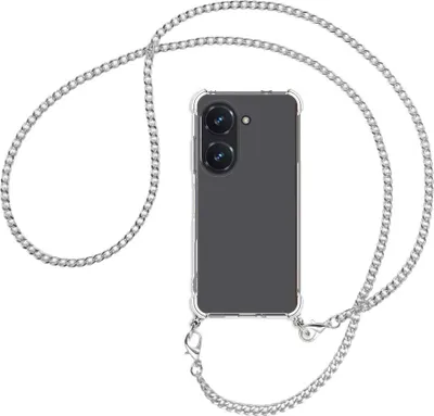 Produktbild von Handykette Backcover-Schutzhülle mit Band (Metall silberfarben) für Asus Zenfone 9 / Zenfone 10 (5.9'') - silberfarbene Kette