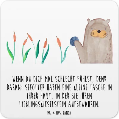 Produktbild von Mr. & Mrs. Panda Tischuntersetzer Otter Stein 15er Set - Weiß - Geschenk, Coaster, Glas-Untersetzer, Witzige Fakten, Pflanzen, Tassenuntersetzer, Untersetzer Gläser, für