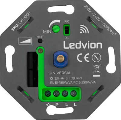 Produktbild von Ledvion - Smart LED Dimmer Schalter, Drehdimmer Unterputz Dimmschalter, Phasenabschnitt, für dimmbare LEDs 5-250W, 220-240V, ohne Abdeckrahmen, Dimmer für LED Lampen