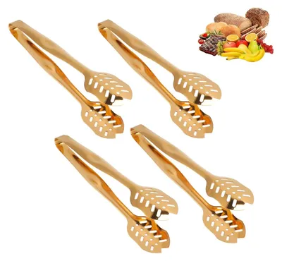 4 Servierzangen aus Edelstahl 304, 25 cm, Gold, für Buffet & BBQ