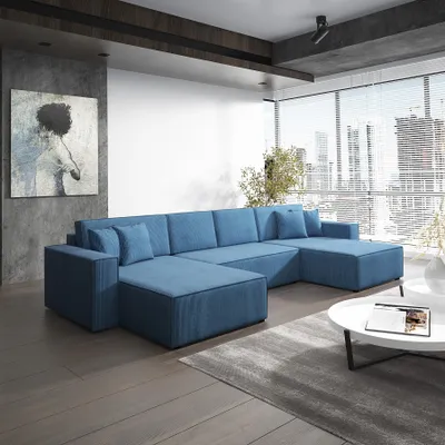 Produktbild von Wohnlandschaft Schlafsofa Sofa CONOR Stoff Poso Marineblau