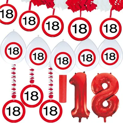 Produktbild von 18. Geburtstag Verkehrsschild Party Deko Set rot weiß Mann Frau