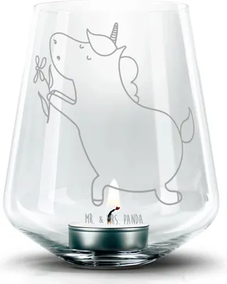 Produktbild von Mr. & Mrs. Panda Windlicht Glas Einhorn Blume - Transparent - Geschenk, Unicorn, Liebe, Einhörner, Freund, Heiraten, Laterne, Freundin, Teelichthalter, Kerzenhalter