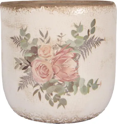 Zdjęcie produktu dla Clayre & Eef Doniczka Ø 20x19 cm Kwiaty ceramiczne beżowe