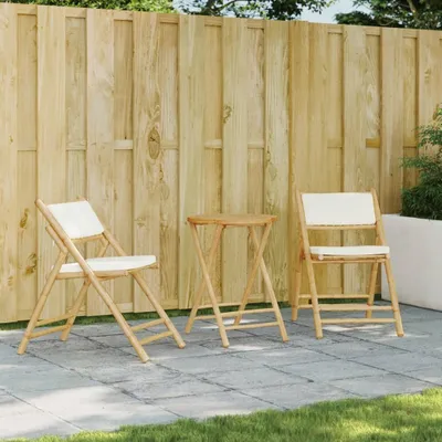 Image de Ensemble de jardin exclusif - Set de 3 pièces pour bistro, pliable, avec coussins, en bambou