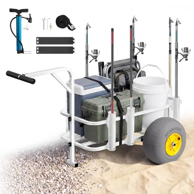 Produktbild von VEVOR Angelwagen Faltbar, 90,7kg Belastbarer Bollerwagen mit PolyurethanLuftreifen, Transportwagen aus Kohlenstoffstahl mit 7 PP-Rutenhaltern, Multifunktionale Transportkarre für Angeln Camping Strand Outdoor