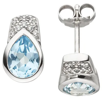 Produktbild von Ohrstecker mit Blautopas Tropfen blau hellblau & 18 Zirkonia 925 Silber Ohrringe